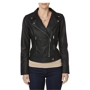 Moto style jacket leather material looks real